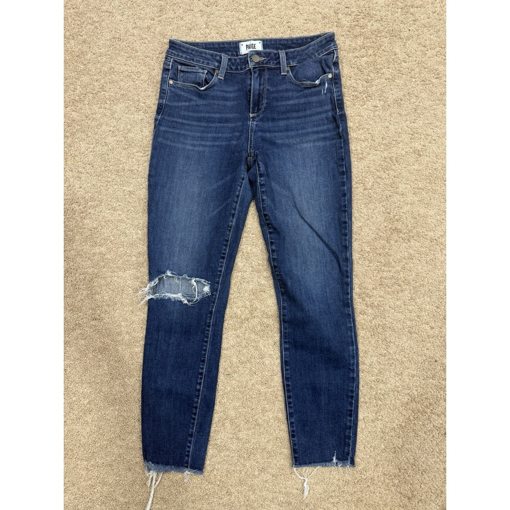 Paige Jeans Blue Denim Verdugo Ankle Skinny Dark‎ Wash Stretch Modern Womens 29